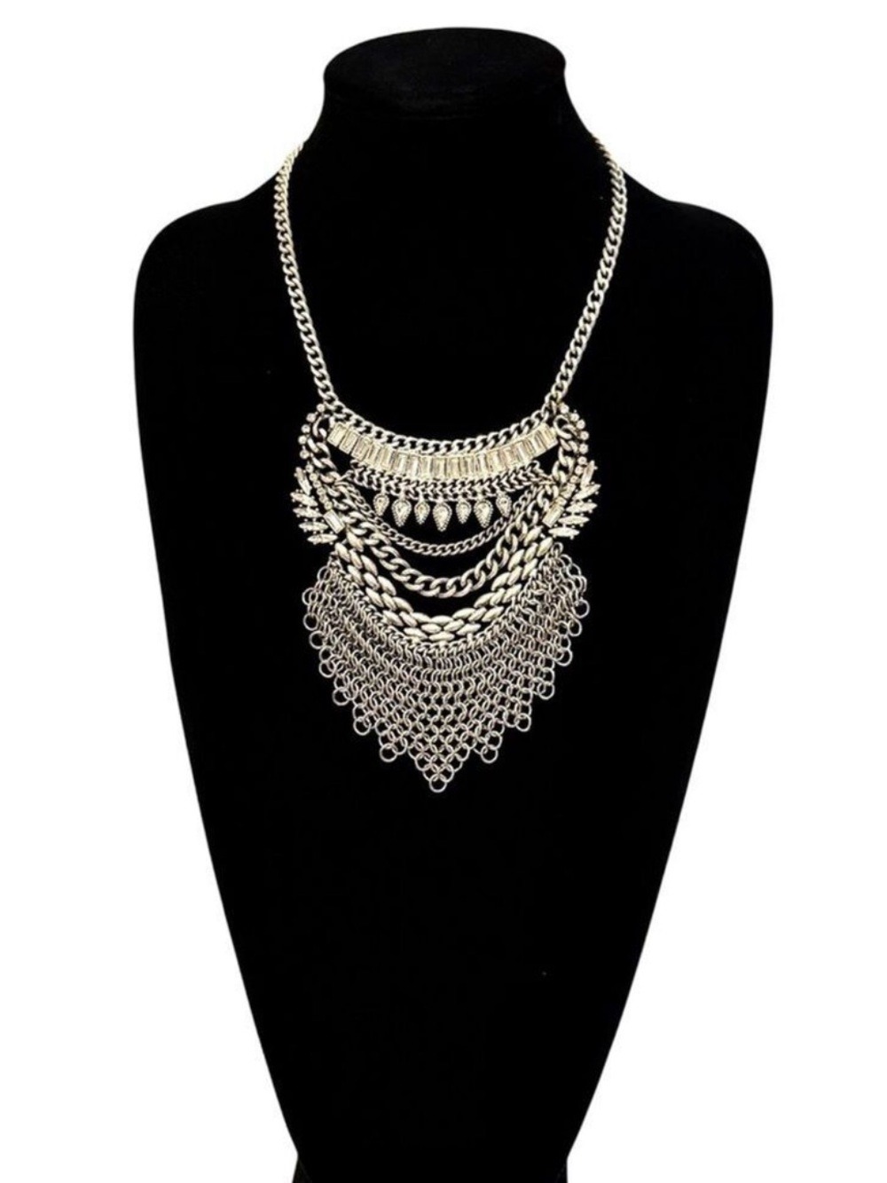 EXPRESS Silver & Crystal Multi-Chain Bib Statement Necklace | NWOT